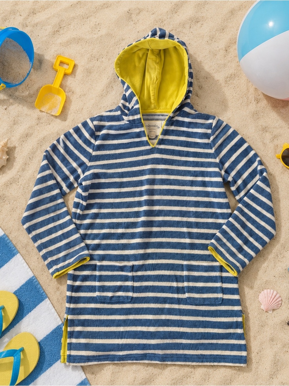 Johnnie B Mini Boden Hooded Beach Swim Cover Up Blue Stripe Size 11/12
